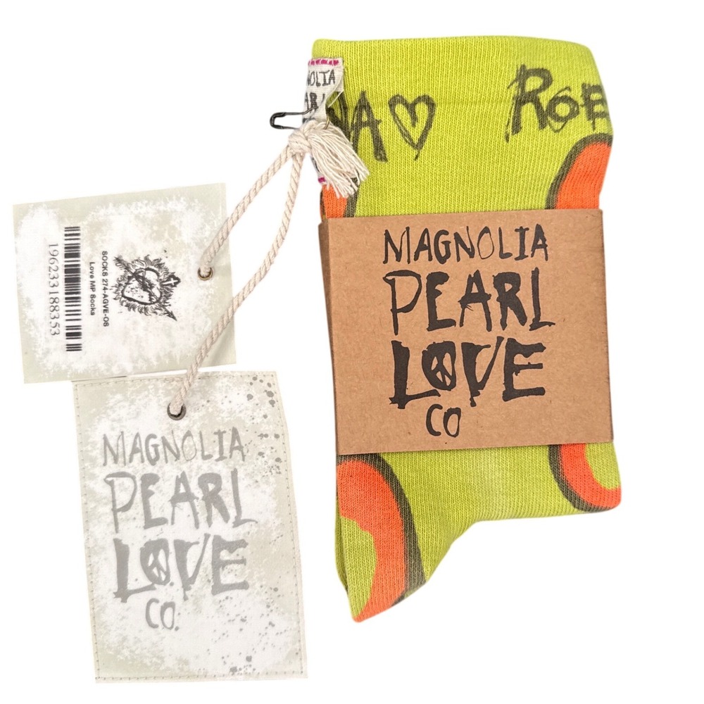 Magnolia Pearl Green Orange LOVE ❤️ Cotton Crew Socks NWT